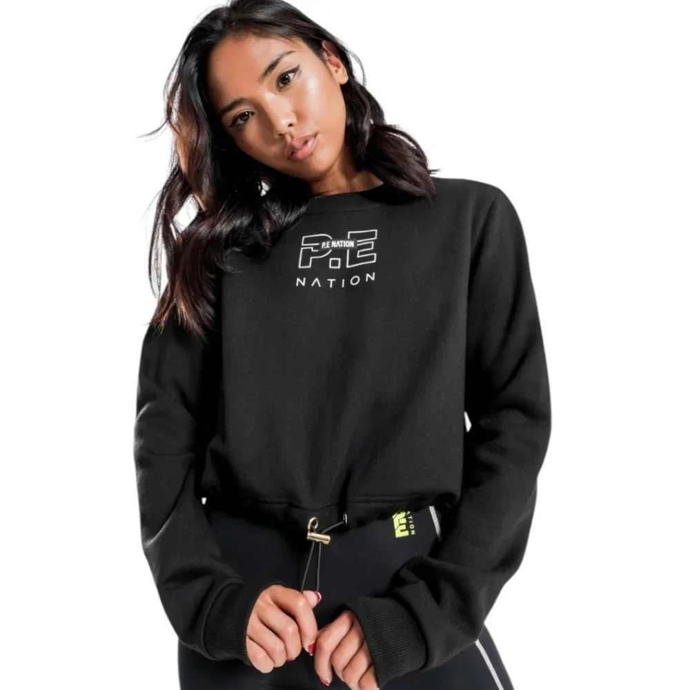 P.E.NATION Black Replay Logo Print Cropped Sweatshirt w/Drawstring SZ XL Ret$170